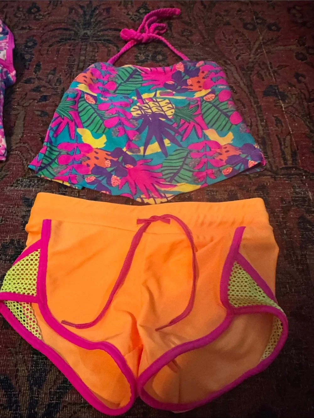Kids Neon Pink & Orange Swim Set